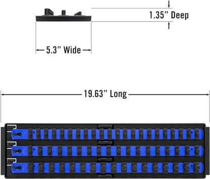 Ernst Manufacturing 2 Pack of Socket Boss with 18" Rails, 1 Red & 1 Blue for Complete Multiple Drive Size Socket Organization, Holds 114 Sockets - Made in USA (Patented)