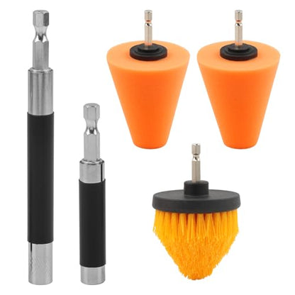 Polishing Cone and Drill Brush Set, 2 Sponge Buffing + 1 Polishing Brush + 2 Extension Pole (8cm+12cm) for Automotive Car Wheel Hub Care, Attaches to Standard Household Drill(COLOR:Multicolor)