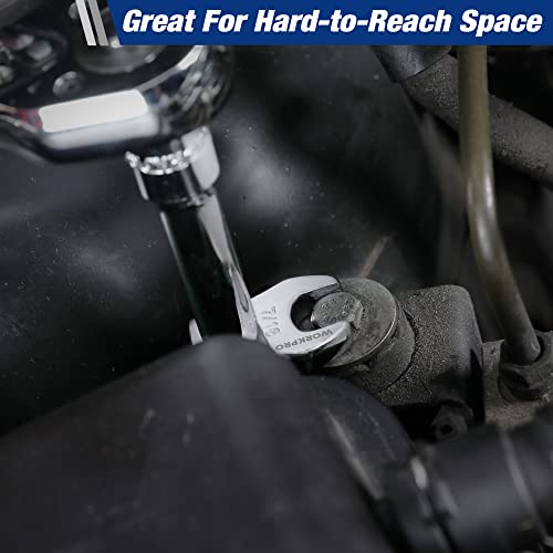 WORKPRO 3/8" Drive Crowfoot Wrench Set, 10-Piece SAE Open-End Wrenches with Clip-on Organizer, 3/8"-1", Great for Automotive Repair Work Hard-To-Reach Areas - size: Crowfoot SAE