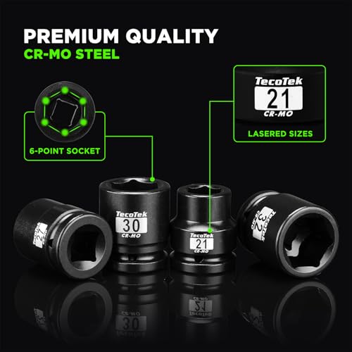 TecoTek 3/4" Drive Shallow 6-Point Impact Socket Set, 15-Piece Heavy Duty Impact Socket Set, CR-MO, Metric (17mm to 55mm), Enhanced Storage Case - size: 15PC Metric (0.67" to 2.17")
