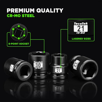 TecoTek 3/4" Drive Shallow 6-Point Impact Socket Set, 15-Piece Heavy Duty Impact Socket Set, CR-MO, Metric (17mm to 55mm), Enhanced Storage Case - size: 15PC Metric (0.67" to 2.17")