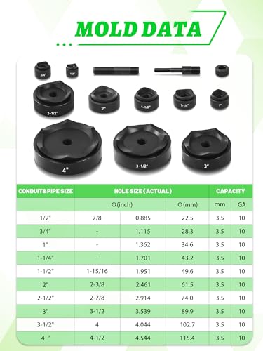 AMZCNC Hydraulic Knockout Punch Kit 8Ton 1/2-4in Electrical Conduit | Electricians Panel Punching Steel Aluminum Brass Copper Cabinet Wiring Electrical Installation Industrial Construction Repair - style: 1/2”~4”