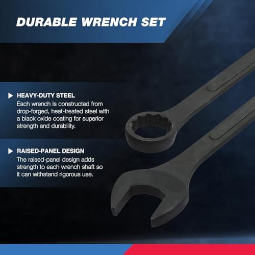 Neiko 03129A Jumbo Combination Wrench Set, 10-Piece Open-End Wrench Set, SAE Sizes 1 5/16 Inches to 2 Inches for Large Vehicles, Black Oxide Finish - size: 10 Piece, style: SAE