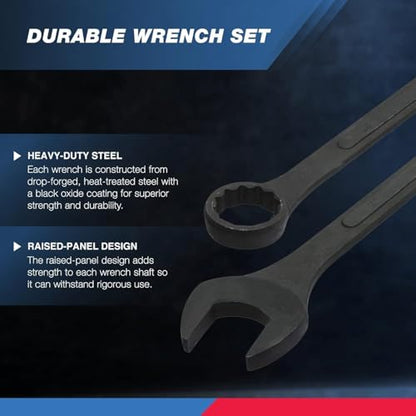Neiko 03129A Jumbo Combination Wrench Set, 10-Piece Open-End Wrench Set, SAE Sizes 1 5/16 Inches to 2 Inches for Large Vehicles, Black Oxide Finish - size: 10 Piece, style: SAE