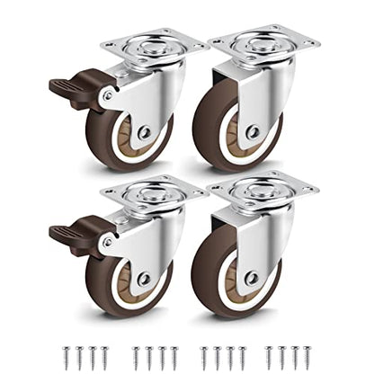 Nefish 2 Inch Swivel Caster Wheels for Furniture Rubber Casters Set of 4 Heavy Duty of 600 Lbs No Noise Locking Plate Castors for Cabinet, Table, Workbench (2 with Brake and 2 Without) - style: 2 IN (4 Pack)