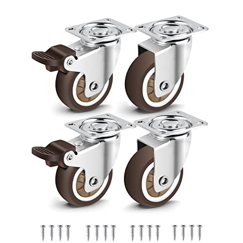 Nefish 2 Inch Swivel Caster Wheels for Furniture Rubber Casters Set of 4 Heavy Duty of 600 Lbs No Noise Locking Plate Castors for Cabinet, Table, Workbench (2 with Brake and 2 Without) - style: 2 IN (4 Pack)