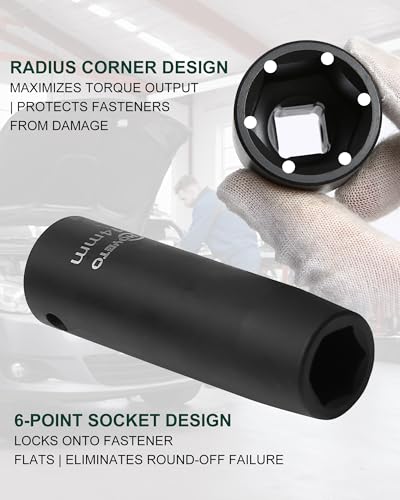1/2"Drive Deep Impact Socket Set,20 Piece 1/2 Inch Impact Socket Set Metric 8mm-24mm CR-V Steel, 6 Point Design, Includes Extension Bars, Hex Shank Adapter, Reducer, Meets ANSI Standards - style: SS-D12-20PC