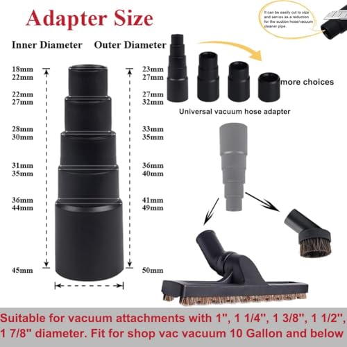 Vacuum Attachments Set with Vacuum Floor Brush, 2 Horse Hair Vacuum Attachment and Universal Vacuum Hose Adapter Fit for Shop Vac Accessories with 1", 1 1/4'', 1 3/8'', 1 1/2'', 1 7/8" Diameter - size: 4 Pack