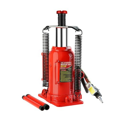 20 Ton Air Hydraulic Bottle Jack, Pneumatic All Welded Bottle Jack, 10.2-20.1 inch Lifting Range, with Manual Hand Pump & Handle,Heavy Duty Auto Truck Travel Trailer Repair Lift, Red,40,000LBS - color: Red, size: 20 Ton