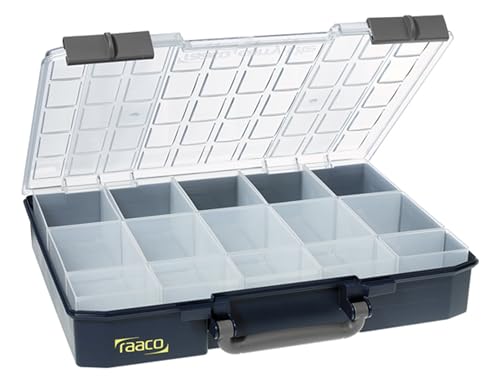 Raaco CarryLite 80 Small Parts Organizer, 15 Inserts, with Accessories | 3.2 Inch Height, Anti-Mix U-Profile Lid for Screws, Bolts & Nuts, Secure Sliding Lock, 15 Inserts, For workshop and garage - size: Deep-15 Inserts, style: Single Pack