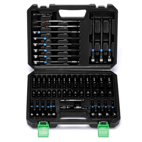 TecoTek 52PCS 1/4" Drive Impact Socket Set & Magnetic Nut Driver Set, Deep & Shallow Socket Metric(4-15mm), Metric Nut Driver Set(6-14mm) for 1/4" Quick-Change Hex Shank
