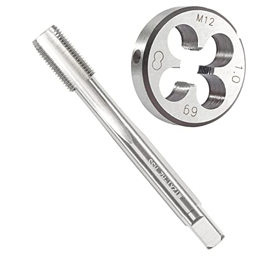 M12 x 1.0 Metric Tap and Die Set, M12 X 1.0mm HSS Machine Thread Tap and M12 X 1mm Alloy Tool Steel Round Thread Die Right Hand - size: M12x1mm