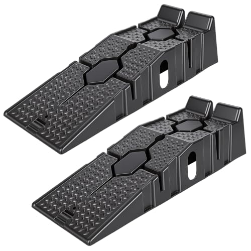 2 Pack Low Profile Car Ramps for Oil Changes, 5000 lb Capacity with Non Slip Tread, 17 Degree Incline, Tire Width up to 9 Inches for Home Garage Maintenance and Auto Service Work Black