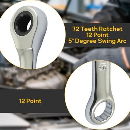 5/16 Inch Ratcheting Wrench 2 Pcs 72-Tooth 12-Point Chrome Plated | Forged 45# Carbon Steel Durable, 5-Degree Arc For Tight Spaces, 12-Point Protects Fasteners, Polished Chrome Anti-Rust - size: 5/16 Inch