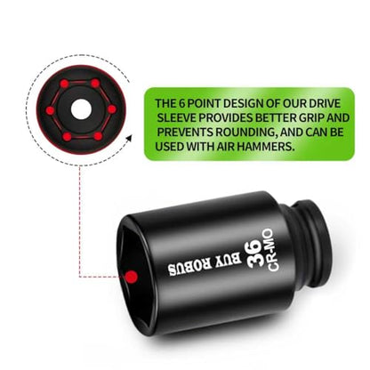 36mm Socket 1/2 Drive Deep Impact SAE Socket, 6 Point CR-MO for Easy Removal of Axle Nut - size: 36mm socket