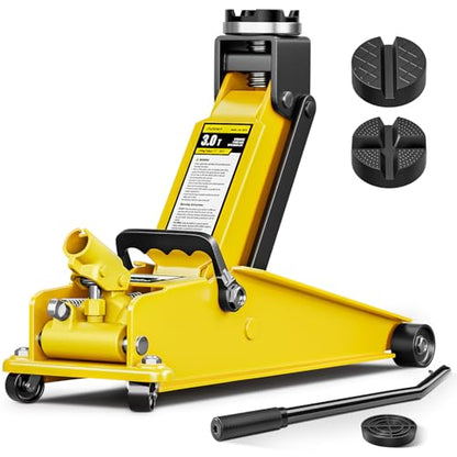 AUTOWN 3 Ton (6600 lbs) Floor Jack, Heavy Duty Steel Hydraulic Jack for Car, Low Profile Floor Jack with Rubber Pad, Quick Lift Car Jack with Lifting Range 7.1'' to 20.9'', Yellow