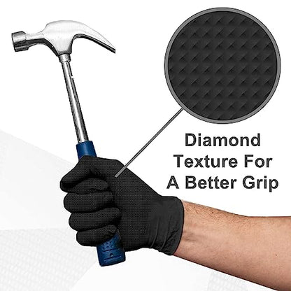 WECARE 8 Mil Nitrile Gloves - Heavy Duty Mechanic Gloves, with Diamond Grip - Powder and Latex Free Disposable Gloves - size: Medium