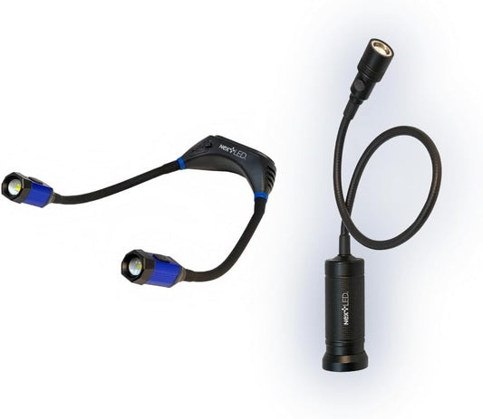 NextLED Hands-Free Work Light Combo: NT-6633 Rechargeable LED Neck Light & Flexible Shaft Magnetic LED Flashlight and Pickup Tool