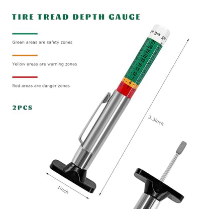 2 PCS 88702 Smart Tire Tread Depth Gauge, Accurate Color Coded Tyre Tread Depth Measure Tool with Pocket Clip, Heavy Duty Tire Wear Gauge in 32nds for Most Cars Trucks SUVs - color: 2 PCS