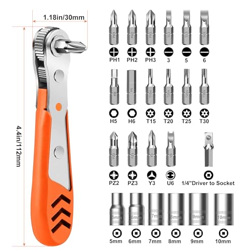 24 in 1 Right Angle Ratcheting Screwdriver Set for tight spaces | with 36-Tooth Ratchet, Multi-Bit Driver Kit for Home DIY, Electronics, Auto Repair & Furniture Assembly - style: 24pcs Ratchet Screwdriver Set