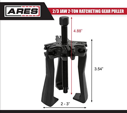 ARES 15036 - Reversible 2/3 Jaw 2-Ton Ratcheting Gear Puller - Chrome Moly Steel Construction - 2-Inch to 3-Inch Adjustable Range - Removes Gears, Pulleys, and Flywheels - size: Reversible 2/3 Jaw 2-Ton Puller