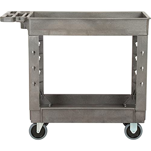 Global Industrial Plastic 2 Shelf Tray Service & Utility Cart, 38” x 17-1/2”, 5" Rubber Casters - color: Gray