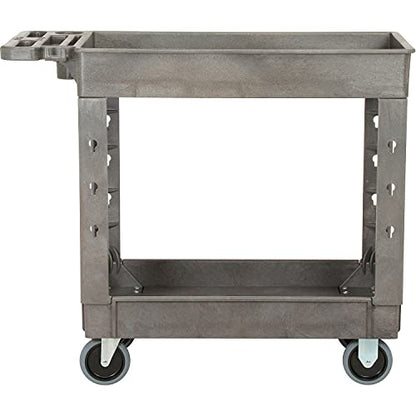 Global Industrial Plastic 2 Shelf Tray Service & Utility Cart, 38” x 17-1/2”, 5" Rubber Casters - color: Gray