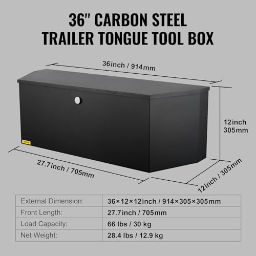 VEVOR Trailer Tongue Box, Heavy Duty Trailer Tongue Tool Box Storage Organizer with Lock & Keys, Utility Tool Chest for Pickup Truck Bed, RV, SUV, Off-Road Vehicle, Steel, 36" x 12" x 12" - size: 36" Black, style: Steel