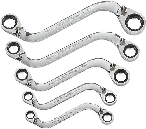 GEARWRENCH 5 Pc. 12 Pt. Reversible S-Shape Double Box Ratcheting Wrench Set, Metric - 85299 - style: 5-piece kit