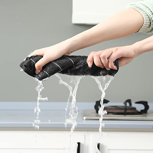 Puomue Microfiber Kitchen Towels and Dishcloths Set, 26 X 18 Inch and 12 X 12 Inch, Set of 12 Bulk Lint Free Dish Towels for Drying Dishes, Black - color: Black