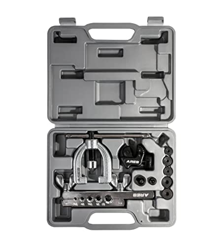 ARES 18019 - Double Flaring Tool Set with Extra Adapters- Use on Copper, Aluminum, Soft Steel Brake Line and Brass Tubing - Includes Mini Tubing Cutter and Storage Case - size: Double Flaring Tool Set
