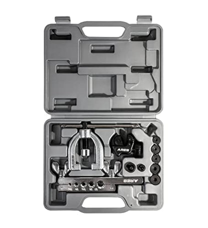 ARES 18019 - Double Flaring Tool Set with Extra Adapters- Use on Copper, Aluminum, Soft Steel Brake Line and Brass Tubing - Includes Mini Tubing Cutter and Storage Case - size: Double Flaring Tool Set