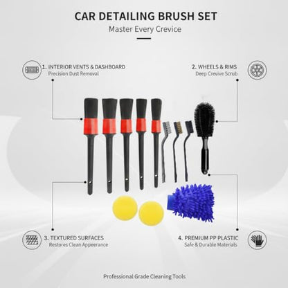 Interior Vents & Wheel Spoke Cleaning Kit, Car Detailing Brush Set with PP Plastic Tools for Dashboard and Exterior Crevices - size: 11.02 x 7.09 x 2.76 in