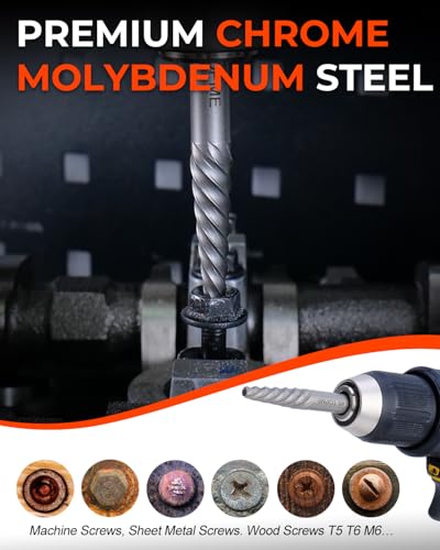 19 Piece Easy Out Screw Extractor Set and Left Hand Drill Bits Set | HSS Steel Reverse Drill Bit for Removing Stripped Damaged Broken Screw, Bolts, Nuts
