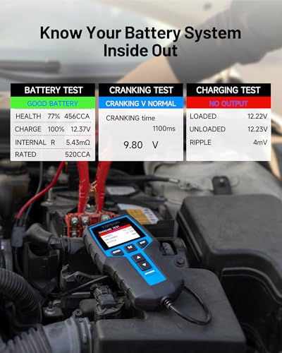 Car Battery Tester 24V 12V Load Tester, TOPDON BT200 100-2000CCA Automotive Alternator Tester Digital Auto Battery Analyzer Charging Cranking System Tester for Car Truck Motorcycle ATV SUV Boat Yacht
