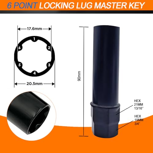 6 & 7 Spline Lug Nut Socket Key, Aftermarket Wheel Lock Tool Kit for Easy Installation and Removal of for 6 & 7 Points Aftermarket Wheels Lock Nuts Drive Tuner