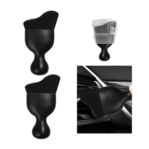 Ziciner 2 PCS Car Detailing Brush, Curved Soft Bristles Auto Removal Dust Collectors, Universal Vehicle Dashboard, Air Conditioner Vents etc Interior Cleaning Tool Accessories (Black) - color: Black, size: 2 PCS
