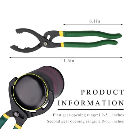 12" Adjustable Oil Filter Pliers, Locking Jaw Fuel Filter Wrench with Nonslip Grips, Automotive Removal Pliers Universal Oil Change Tool for Engine Filters Conduit Fittings