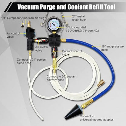 33PCS Radiator Coolant Pressure Tester and Vacuum Refill Tool Kit, Automotive Cooling System Manual Leak Test & Pneumatic Fill Filling Filler Set Universal for Car Truck Airlift, Red - color: Red Case