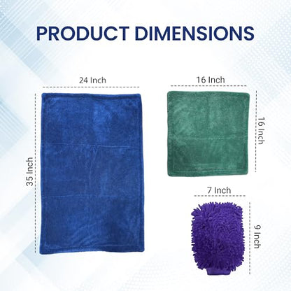Polish Pro Microfiber Car Drying Towel, Set of 3pcs: X-Large 35"x 24" + Small 16"x16" + Free Wash Mitt, Ultra Absorbent, Microfiber Drying Towel for Cars. 1400GSM.