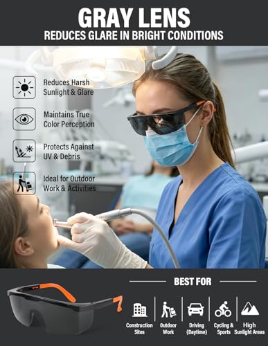 Safety Glasses 4 Pack – Smoke Tinted Lenses for Outdoor Work and Shooting, ANSI Z87.1 Anti Fog, UV Protection, Impact Resistant Protective Eyewear Over-spec - color: Smoke Tinted