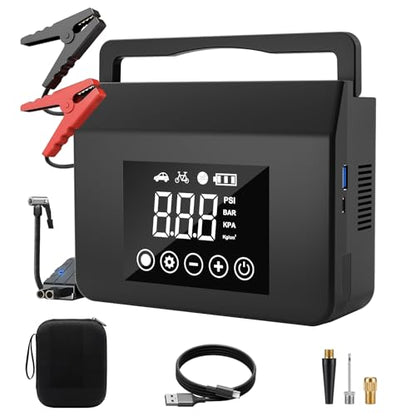Car Jump Starter Portable with Air Compressor, 4000A 150PSI Tire Inflator | 4-in-1 Jump Box, 12V Battery Emergency Booster Pack for Cars, Power Bank & LED Flashlight, Fast Charge, Auto Shut-off
