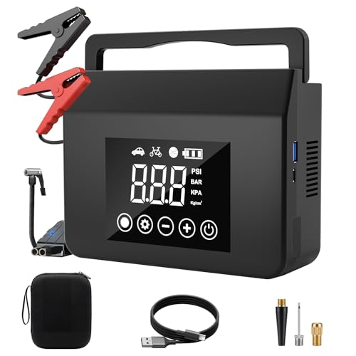 Car Jump Starter Portable with Air Compressor, 4000A 150PSI Tire Inflator | 4-in-1 Jump Box, 12V Battery Emergency Booster Pack for Cars, Power Bank & LED Flashlight, Fast Charge, Auto Shut-off