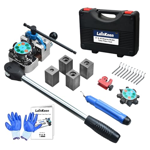LainKeen Brake Line Flaring Tool Kit for 45 and 37 Degree Single, Double and Bubble Flares,Brake Line and Tubing Flaring Tool for 3/16", 1/4", 5/16",3/8" Tubes