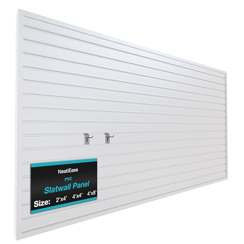 NeatiEase Slatwall Panel Wall Storage Systems, 4 x 8ft Slat Wall Paneling Garage Wall Organizer, Heavy Duty Wall Mounted PVC Wall Rack (White) - color: White, size: 4x8ft