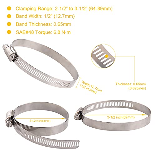 WINL 3 Inch Stainless Steel Hose Clamps- 10 Pack SAE 48 Worm Gear Drive Hose Clamps Clamping Range 2 1/2 Inch to 3 1/2 Inch (64mm-89mm) for Automotive Plumbing, 2 3/4'', 3 1/4'' - size: SAE#48 ( 2-1/2" ~ 3-1/2" )