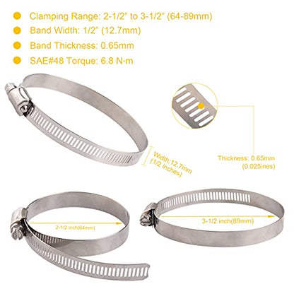 WINL 3 Inch Stainless Steel Hose Clamps- 10 Pack SAE 48 Worm Gear Drive Hose Clamps Clamping Range 2 1/2 Inch to 3 1/2 Inch (64mm-89mm) for Automotive Plumbing, 2 3/4'', 3 1/4'' - size: SAE#48 ( 2-1/2" ~ 3-1/2" )