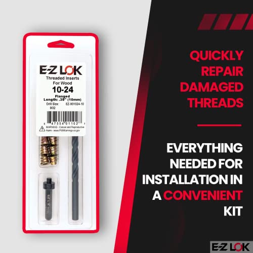 E-Z Hex Thread Repair Kit for Soft Wood Flanged Threaded Inserts 10-24 x 10mm, Drill, Installation Tool - size: 10-24 x 10mm, style: Flanged