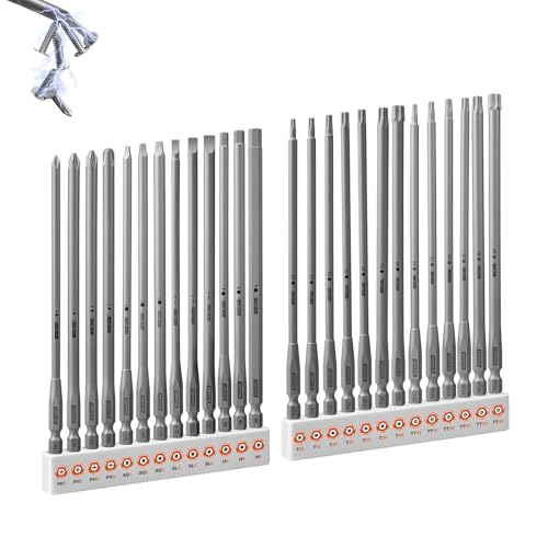 Geinxurn 26Pieces Fixedge Screwdriver Bit Set, 6Inches Magnetic Alloy Steel Phillips/Slotted/Square/Torx/Hex/Security Torx Insert Power Bits Tips with Storage Organizer for Home Repair - style: FXMX150-026