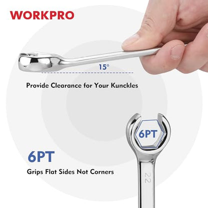 WORKPRO 4-Piece Flare Nut Wrench Set, Metric Brake Line Wrenches 10, 12, 13, 14, 15, 17, 19, 22mm, Cr-V Steel, 15° Offset Head Tubing Wrench, Organizer Pouch Included - size: Metric